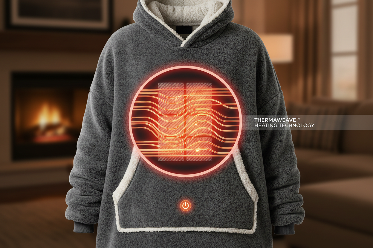 Heated technology shown inside the hoodie blanket